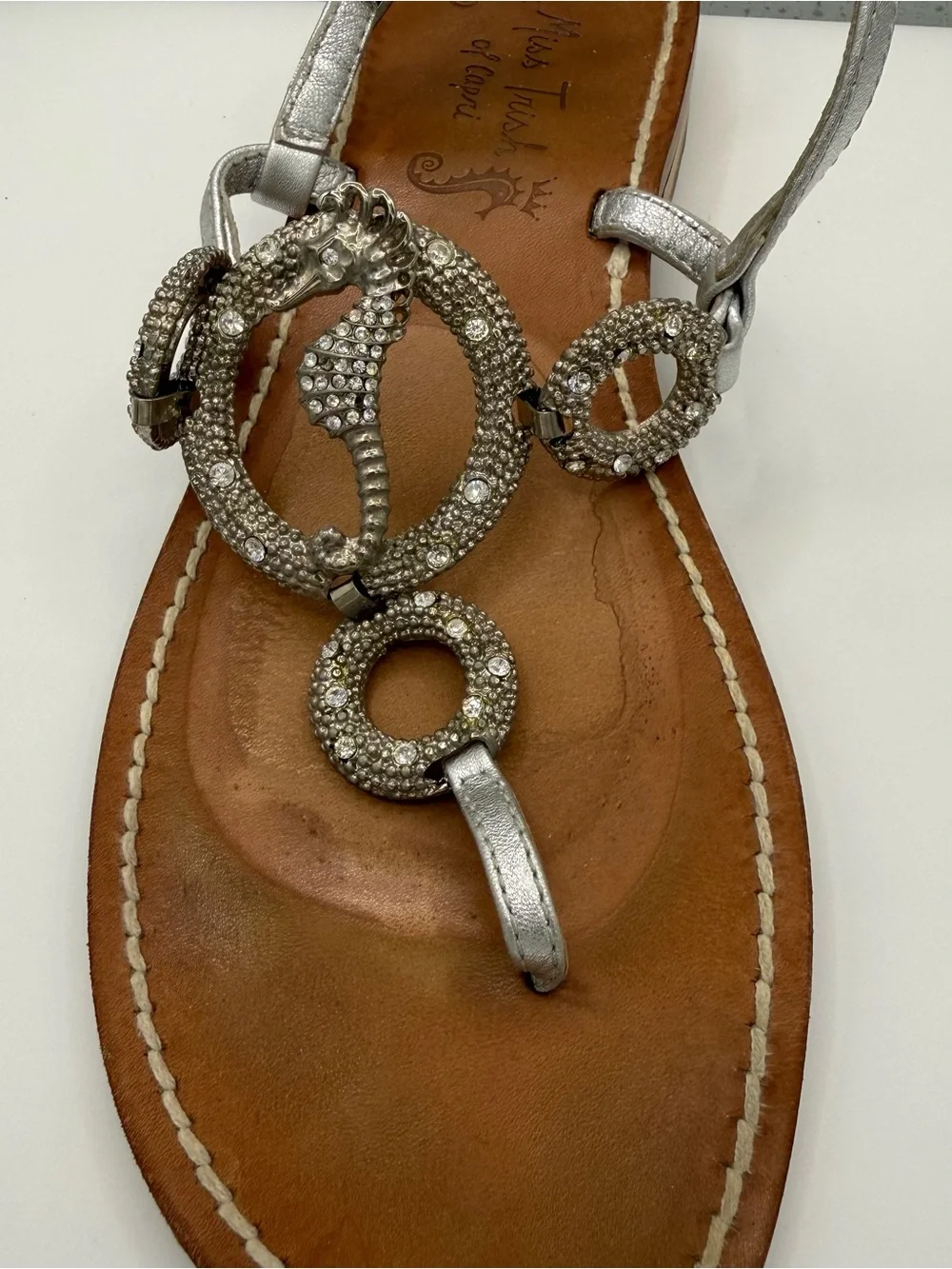 Silver Jeweled T-Strap Sandals